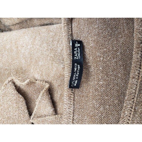 Zara W/B Collection Woman's Ruffle-Sleeve Cold Shoulder Sweater Tan (Size L) - Picture 3 of 9